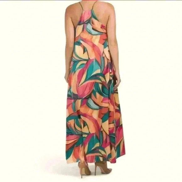 Nicole Miller Abstract Floral Print Slip on Satin Maxi Dress - Picture 5 of 6